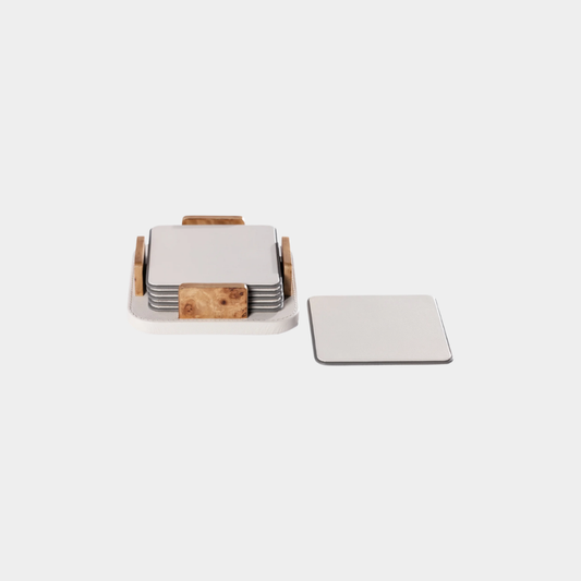 Sotto Leather with Burl Veneer Coaster Ivory