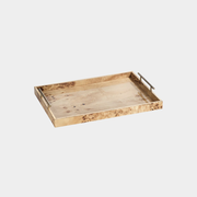 Leiden Burl Wood Rectangular Tray with Gold Handles