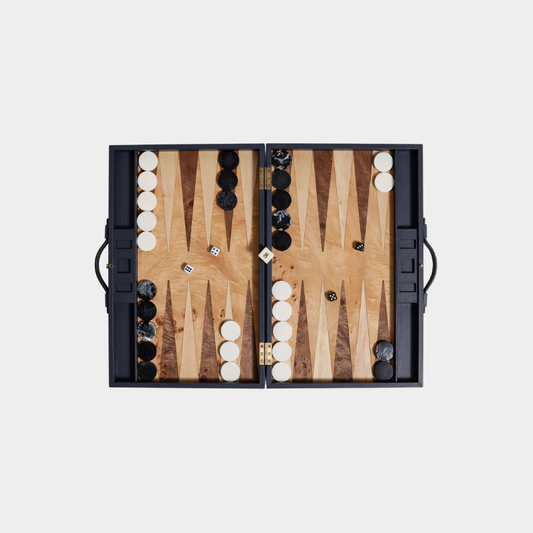 Geneva 19 in Backgammon Set - Marine Blue Leather