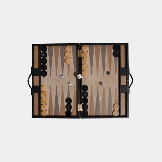 Geneva 19 in Backgammon Set - Midnight Black Leather