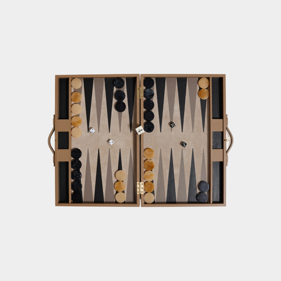 Geneva 19 in Backgammon Set - Taupe Leather