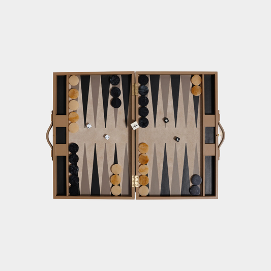 Geneva 19 in Backgammon Set - Taupe Leather