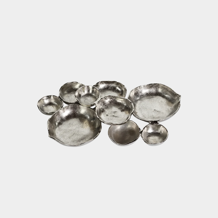 Cluster of Nine Round Serving Bowls - Nickel