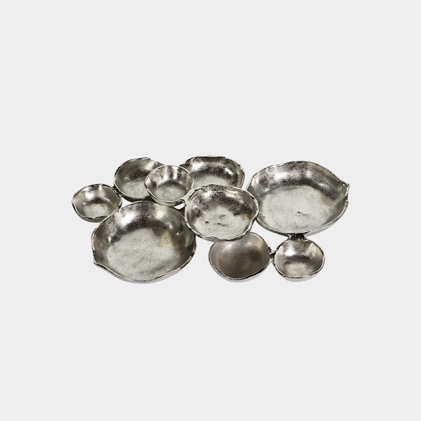 Cluster of Nine Round Serving Bowls - Nickel