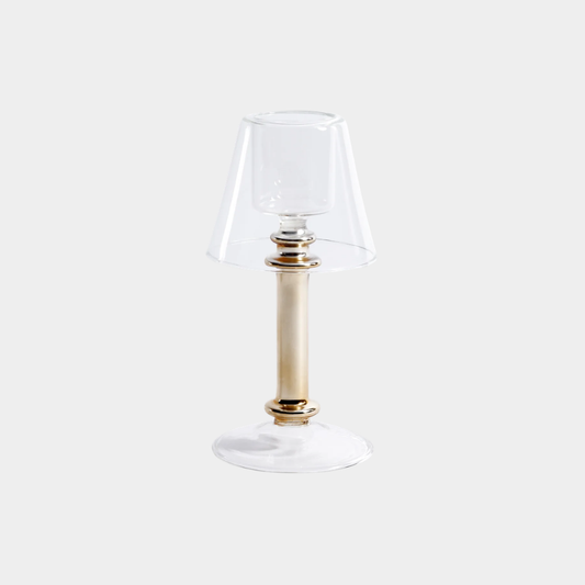 Isola Glass Tealight Lamp Candle Holder, Clear and Gold