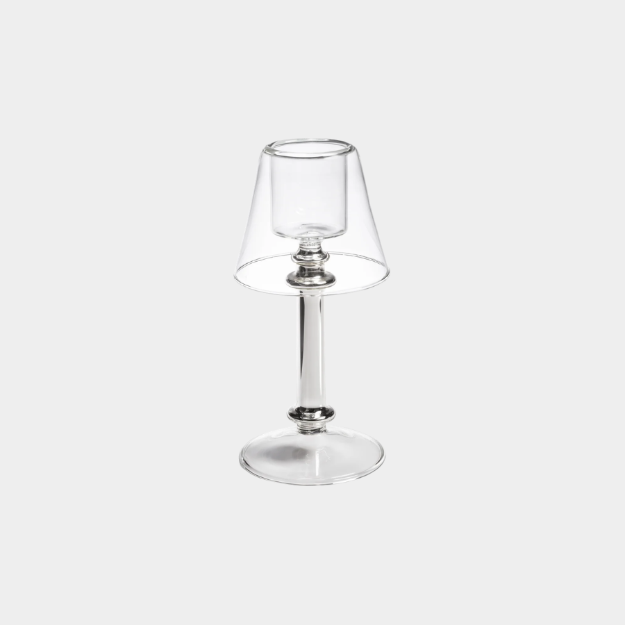 Isola Glass Tealight Lamp Candle Holder, Clear and Silver