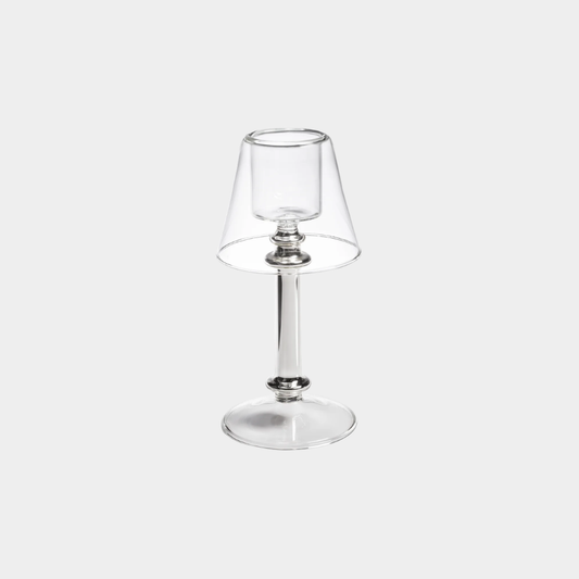 Isola Glass Tealight Lamp Candle Holder, Clear and Silver