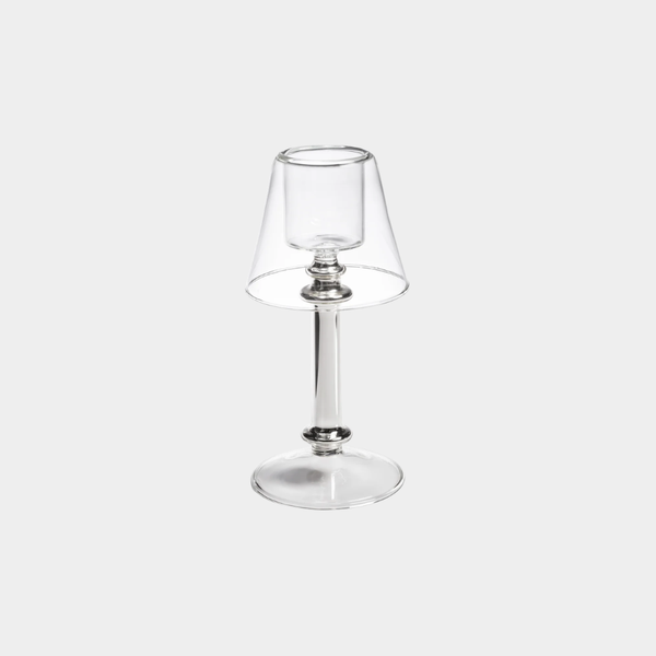 Isola Glass Tealight Lamp Candle Holder, Clear and Silver
