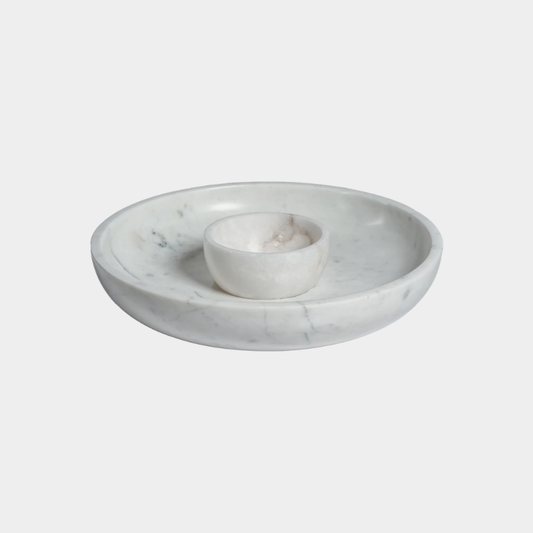 Roma White Marble Chip and Dip Bowl