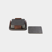 Sotto Leather with Burl Veneer Coaster (Set of 6),  Cedar Green
