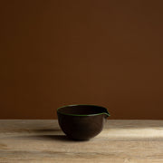 Brown Hand-Blown Glass Spout Bowl with Green Rim