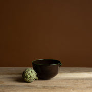 Brown Hand-Blown Glass Spout Bowl with Green Rim