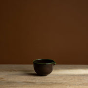 Brown Hand-Blown Glass Spout Bowl with Green Rim