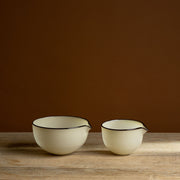 Cream Hand-Blown Glass Spout Bowl with Brown Rim