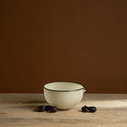 Cream Hand-Blown Glass Spout Bowl with Brown Rim