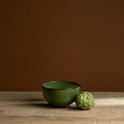 Green Hand-Blown Glass Spout Bowl with Brown Rim