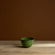 Green Hand-Blown Glass Spout Bowl with Brown Rim