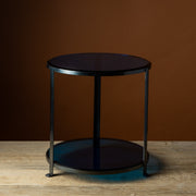 1980s Modernist Italian Bronze & Blue Glass Side Table