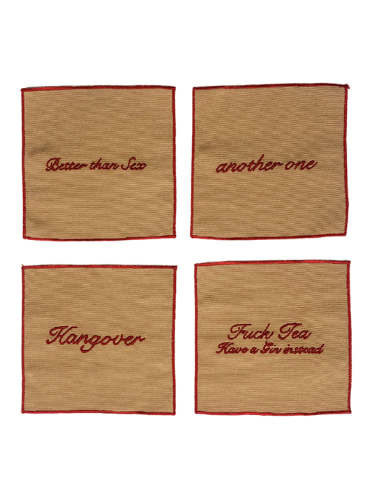 Set di 4 tovaglioli da cocktail - Beige e Rosso