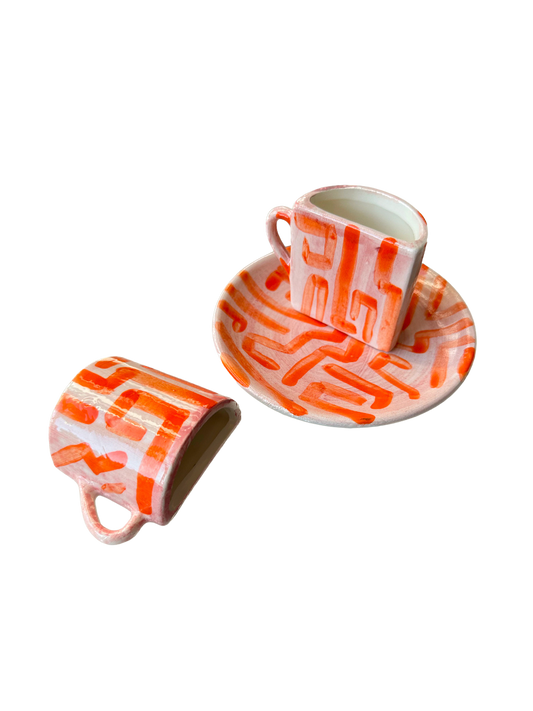 Set di tazze Tête a Tête - Rosa e arancione