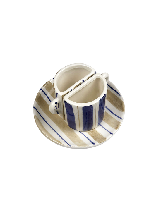 Set di tazze Tête à Tête - a righe Beige e Blu