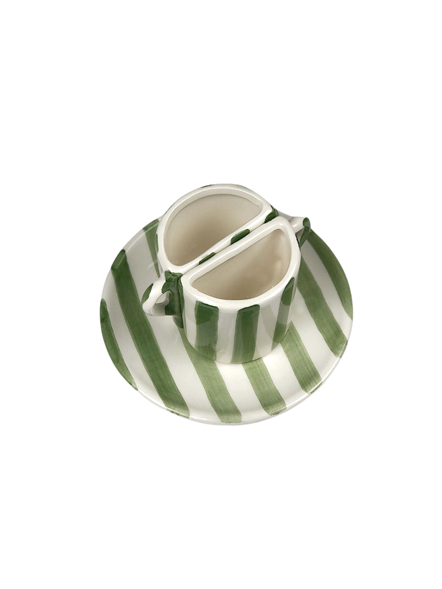 Set di tazze te - righe Verdi e Beige