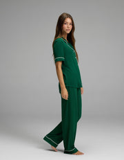 Women's Bamboo Rib-Knit Classic Short Sleeve & Pant Pajama Set