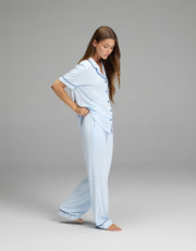 Women's Bamboo Rib-Knit Classic Short Sleeve & Pant Pajama Set