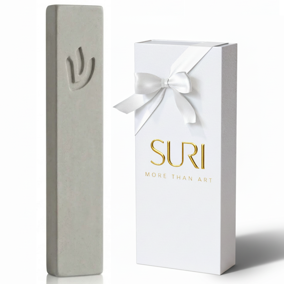 Natural Concrete Mezuzah Case in Soft Gray | Street