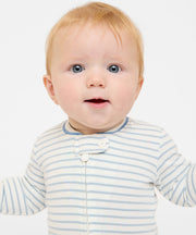 Ziggy Zip Romper, Dusty Blue Mini Stripe