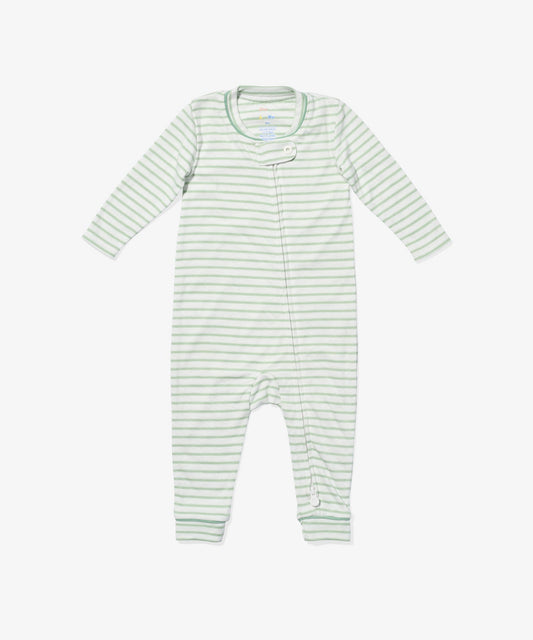 Ziggy Zip Romper, Dusty Seafoam Mini Stripe