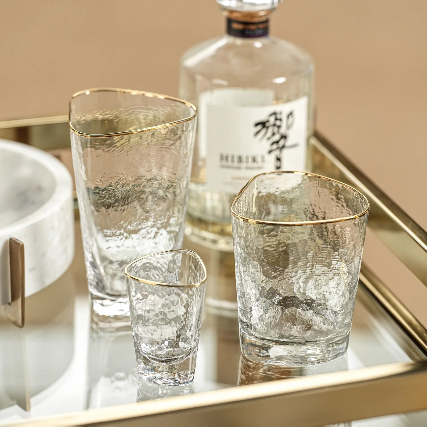 Aperitivo Hammered Highball Glasses with Gold Rim (Set of 4)