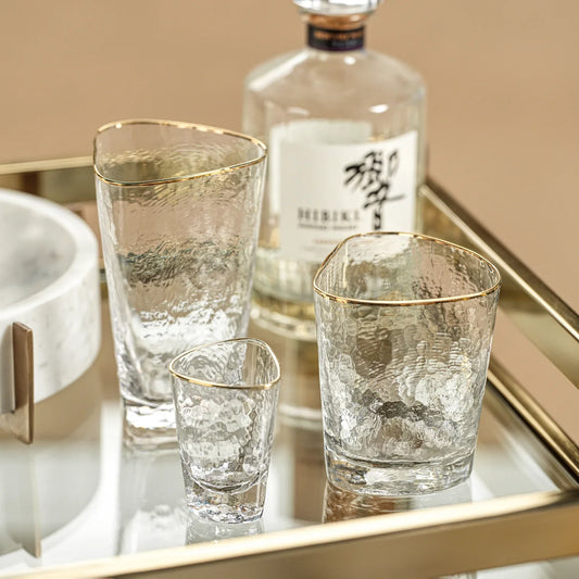 Aperitivo Hammered Highball Glasses with Gold Rim (Set of 4)