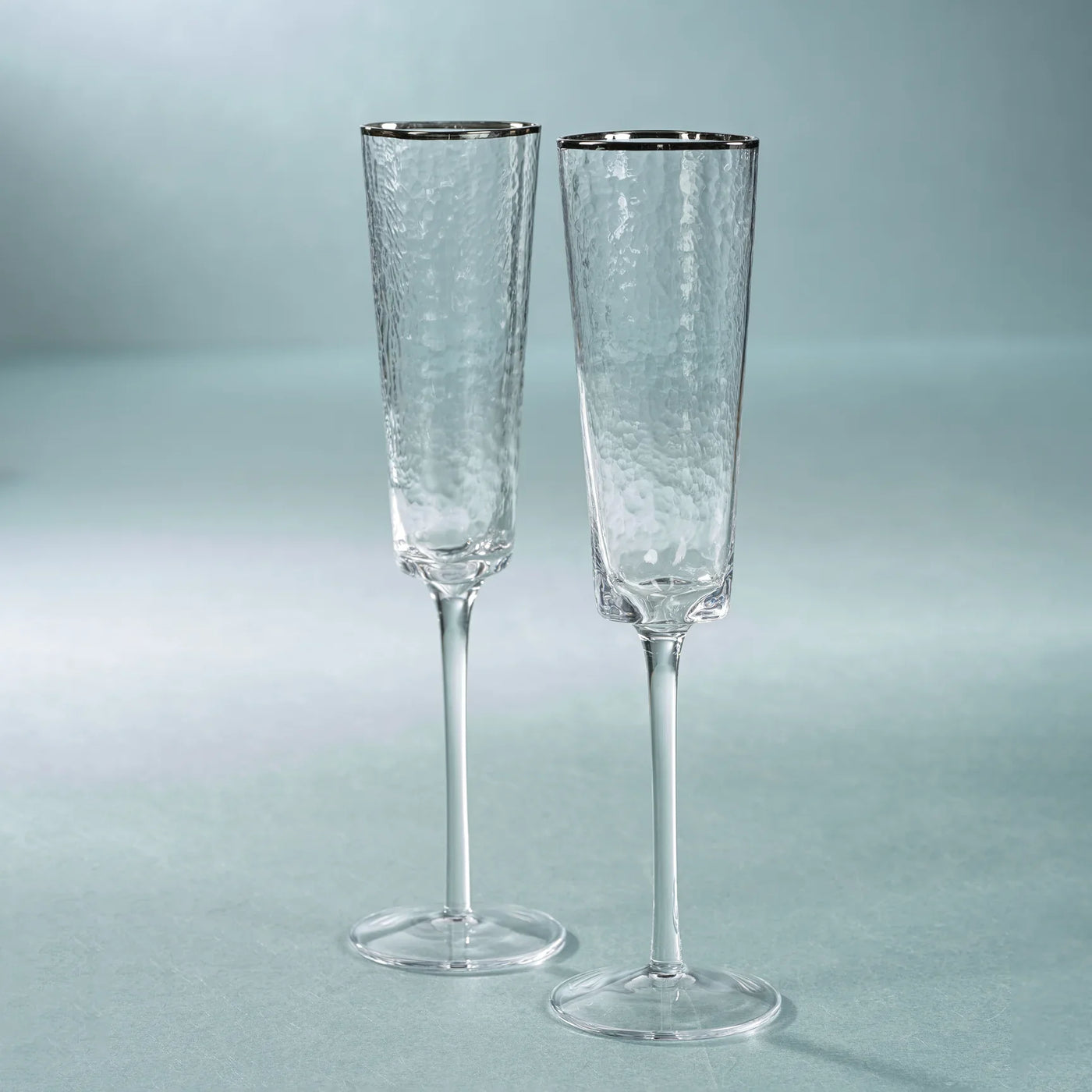 Aperitivo Hammered Champagne Flutes with Platinum Rim (Set of 4)