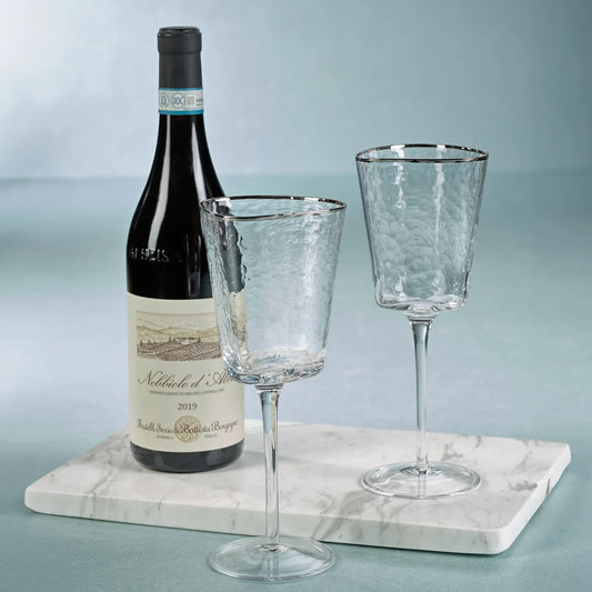 Aperitivo Hammered Wine Glasses with Platinum Rim (Set of 4)