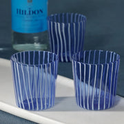 Marina White Stripe Glass Tumblers in Blue (Set of 6)