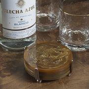 Spiga 4-Piece Set Coasters on Stand, Amber with Nickel Accent
