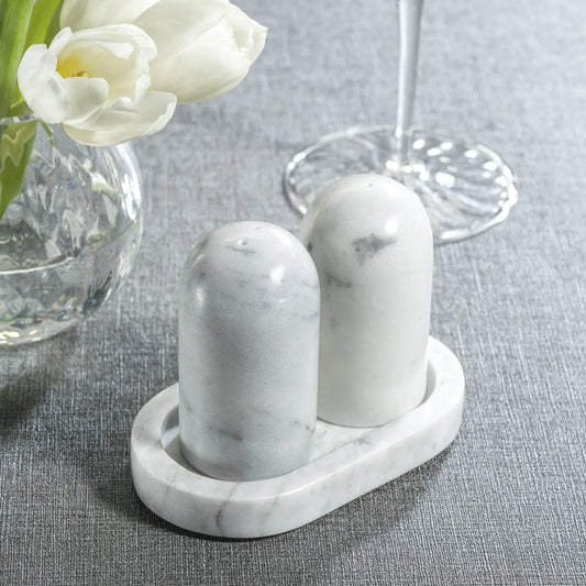Marmora Marble Salt and Pepper Shaker on Tray