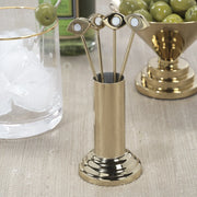 Evil Eye 4-Piece Set Cocktail Picks with Stand, Polished Gold
