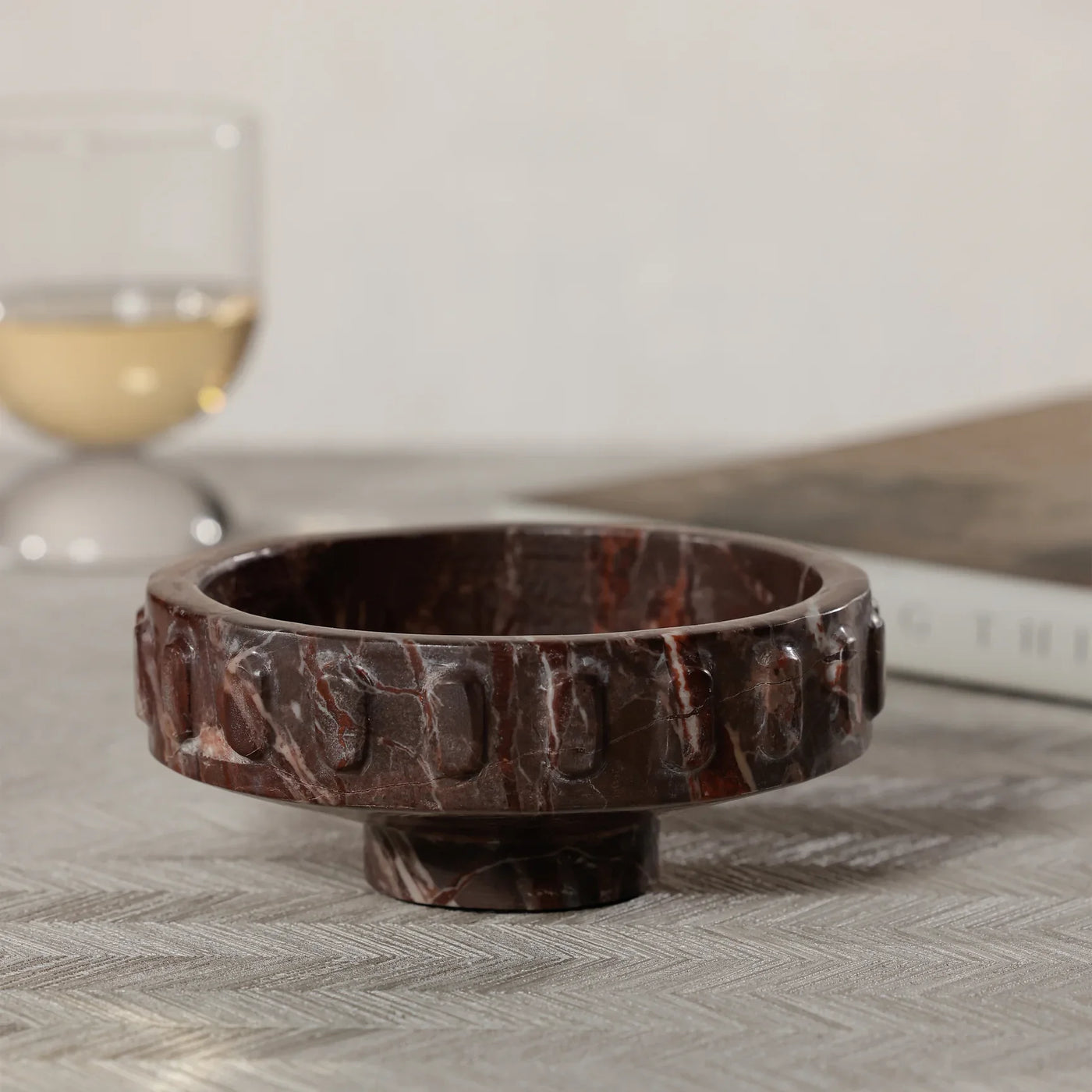 Marbella Red Levanto Marble Pedestal Decorative Bowl