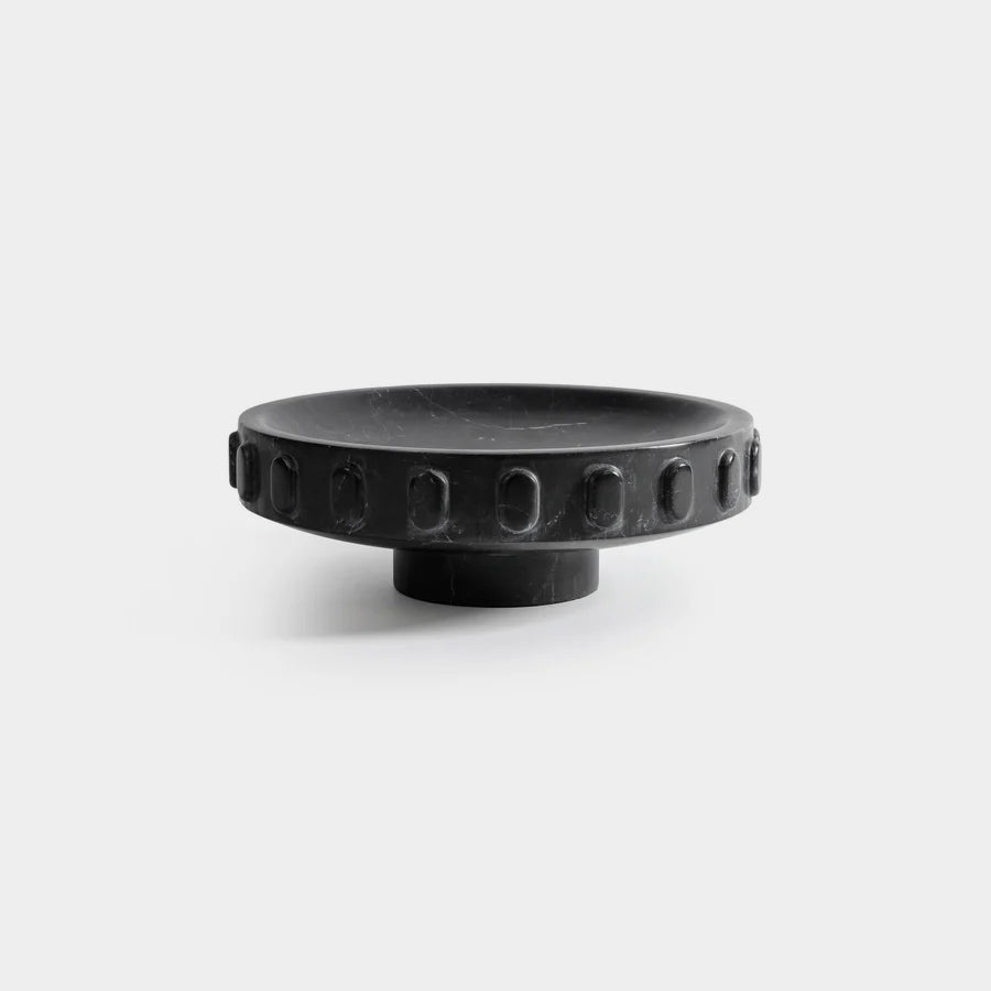 Shallow Marble Pedestal Decorative Bowl - Black Marquina