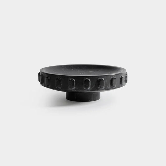 Shallow Marble Pedestal Decorative Bowl - Black Marquina