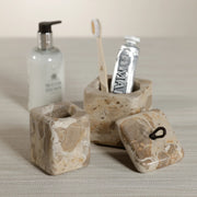 Crema Fossil Marble Vanity Jar