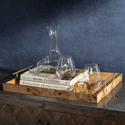 Leiden Burl Wood Design Rectangular Tray with Gold Handles