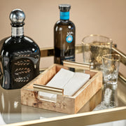 Leiden Burl Wood Rectangular Tray with Gold Handles