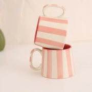 Pink Stripe Coffee Cup | Handpainted Stoneware Mug | 220ml (Set of 2)