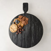 Black Wood Round Footed Serving Board with Handle
