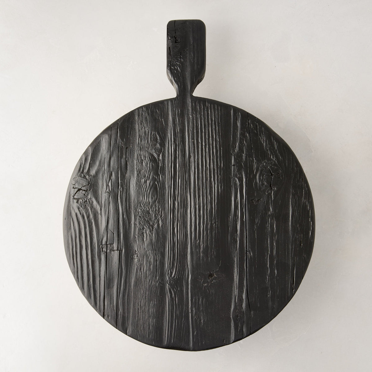 Black Wood Round Footed Serving Board with Handle