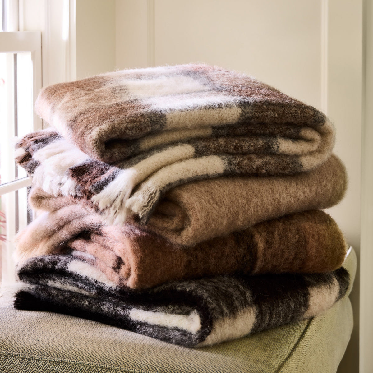 Canterbury Brown Plaid Mohair Throw Blanket