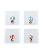 Hand Embroidered Balloon Safari Cocktail Napkins 6" x 6" (Set of 4)